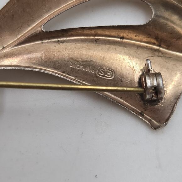 Vintage 1940s Vermeil 925 Sterling Silver Bow Design Pin Brooch Rose Gold - Picture 6 of 7